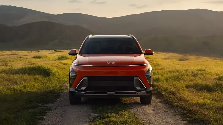 2026 Hyundai Kona front view outside on a dirt road