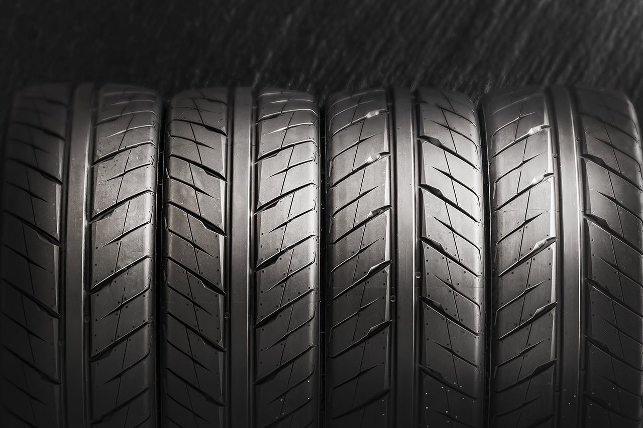 four tires for sports driving, drifting and auto racing. close up.
