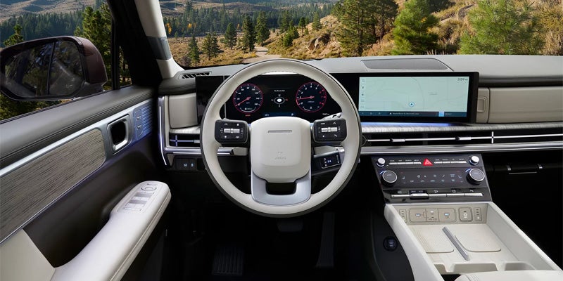 2026 Hyundai Santa Fe interior with digital displays and panoramic dashboard