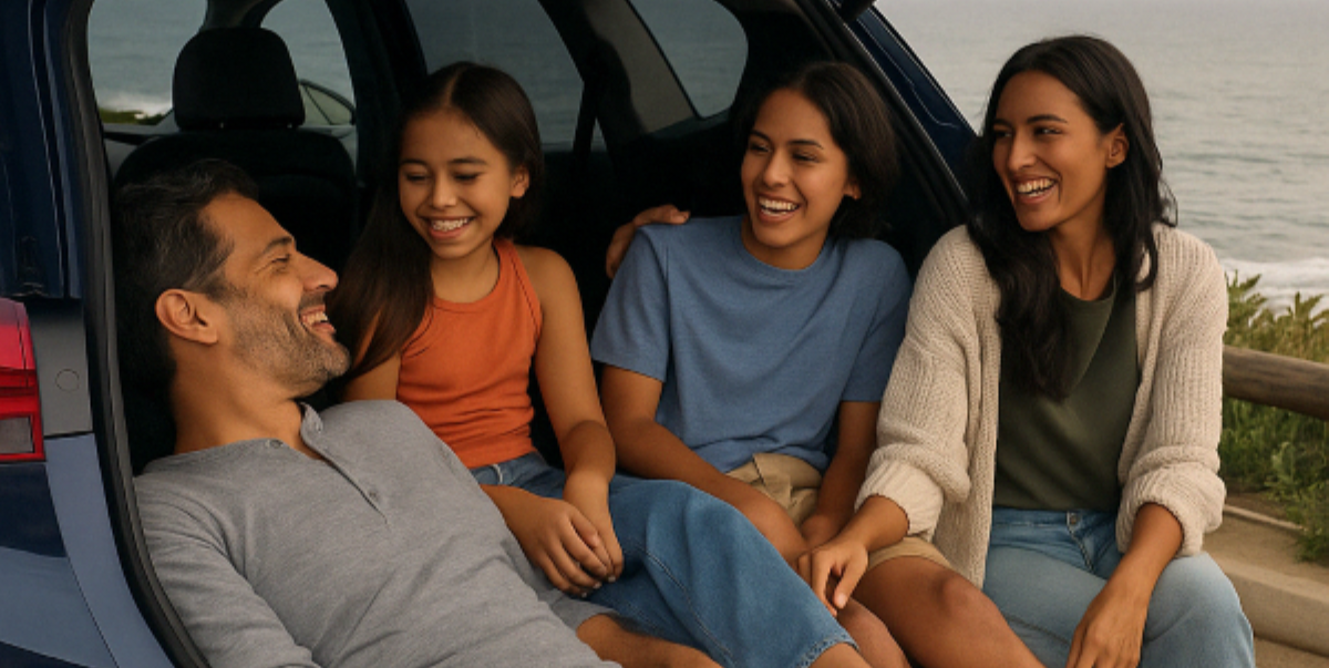 s at Jerry V Family laughing and sitting in the trunk of a used Hyundai they got from Honolulu Hyundai dealership in O?ahu