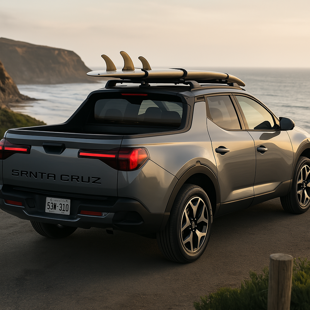 2025 Hyundai Santa Cruz parked near ocean cliffs at Jerry V Honolulu Hyundai.